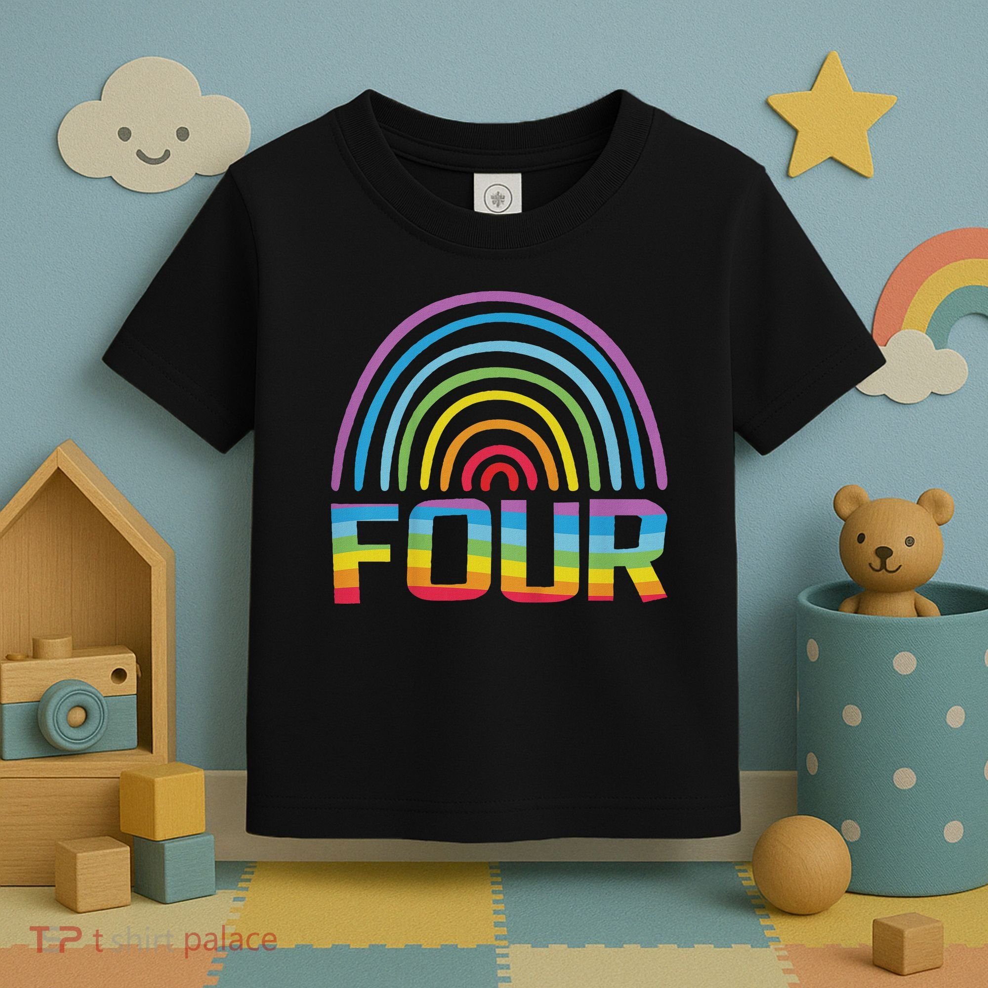 4th Birthday Gift Rainbow Fan 4 Years Old 4 Bday Toddler T-Shirt