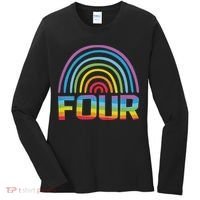 4th Birthday Gift Rainbow Fan 4 Years Old 4 Bday Women's Long Sleeve Shirt thumb 0