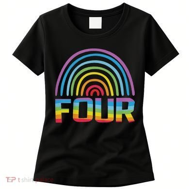 4th Birthday Gift Rainbow Fan 4 Years Old 4 Bday Women's T-Shirt