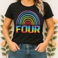 4th Birthday Gift Rainbow Fan 4 Years Old 4 Bday Women's T-Shirt thumb 2