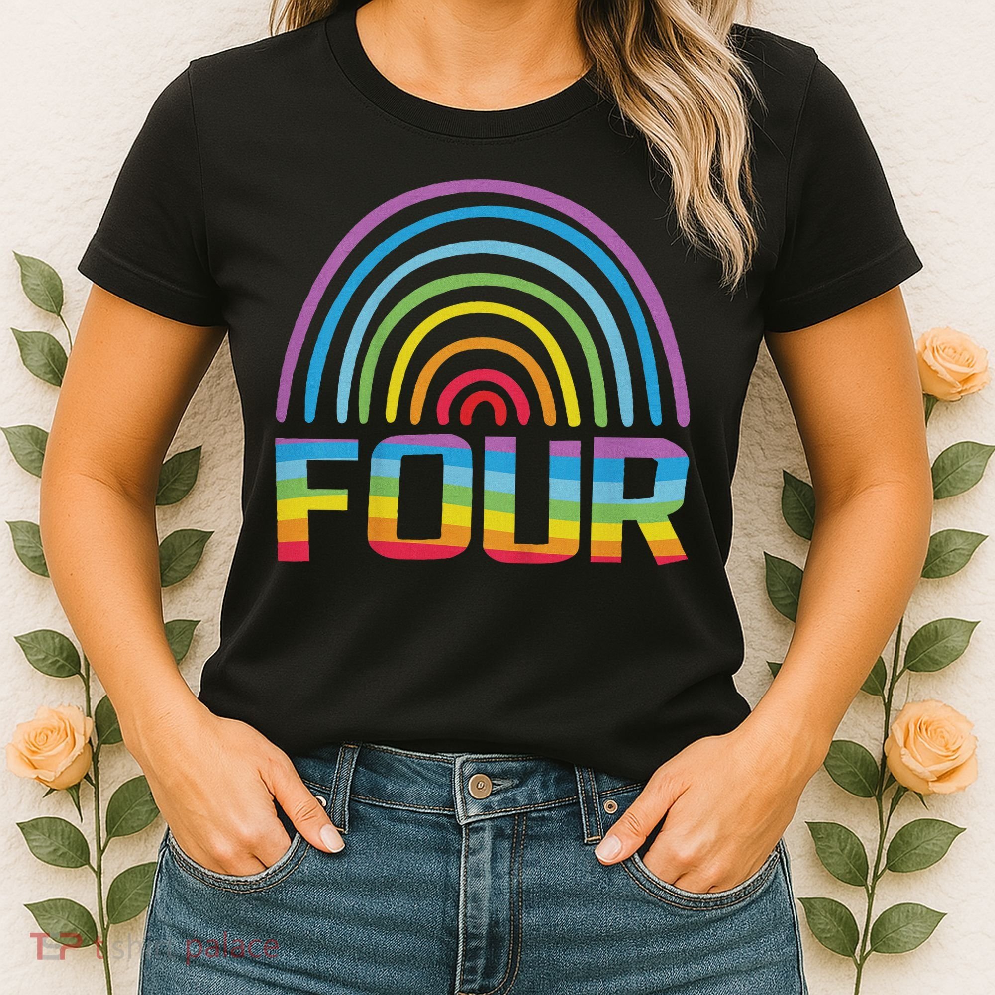 4th Birthday Gift Rainbow Fan 4 Years Old 4 Bday Women's T-Shirt