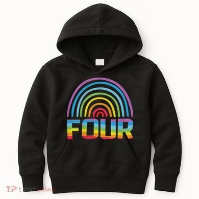4th Birthday Gift Rainbow Fan 4 Years Old 4 Bday Kids Hoodie