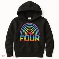 4th Birthday Gift Rainbow Fan 4 Years Old 4 Bday Kids Hoodie thumb 0
