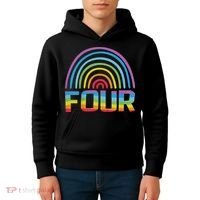 4th Birthday Gift Rainbow Fan 4 Years Old 4 Bday Kids Hoodie thumb 4