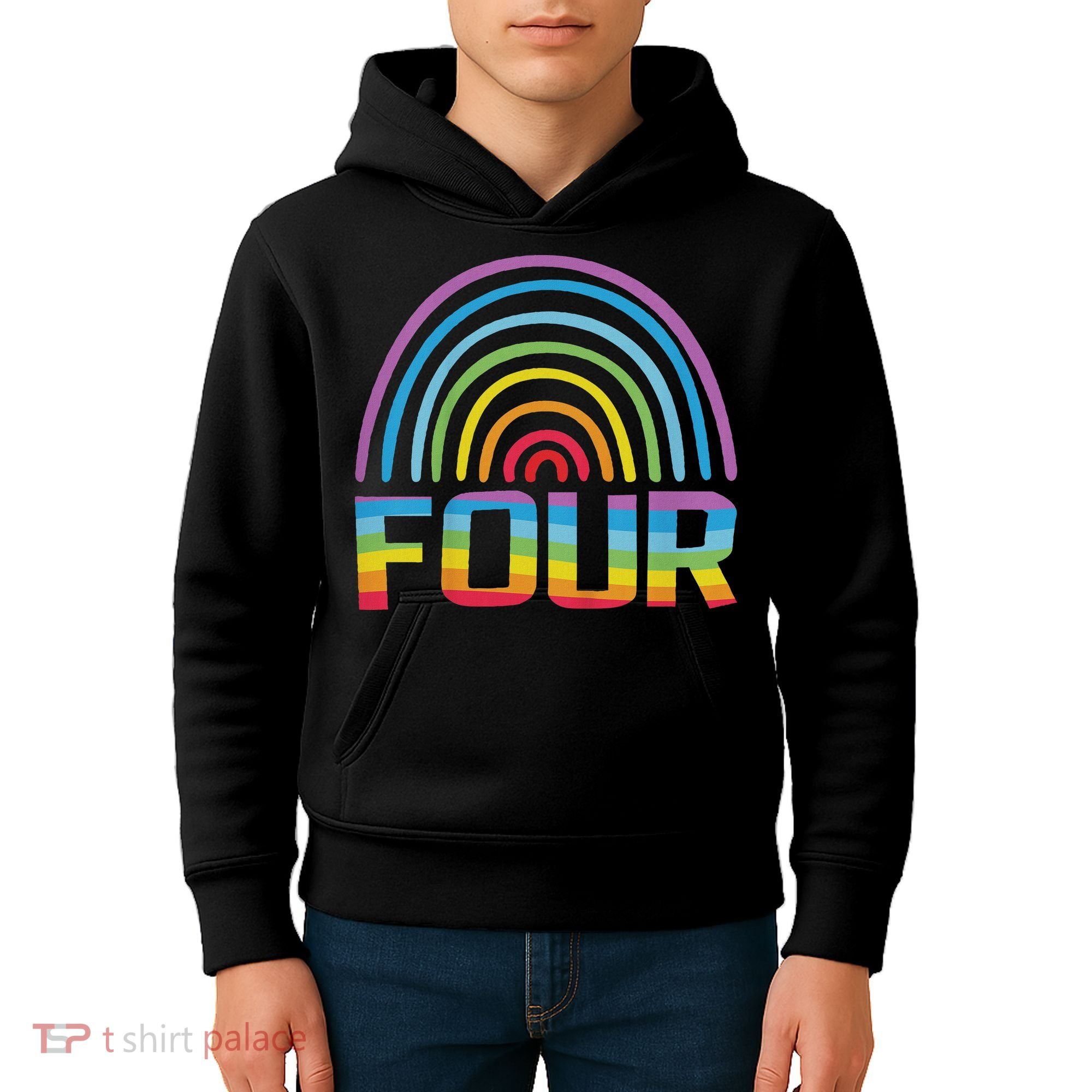 4th Birthday Gift Rainbow Fan 4 Years Old 4 Bday Kids Hoodie