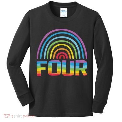 4th Birthday Gift Rainbow Fan 4 Years Old 4 Bday Kids Long Sleeve Shirt