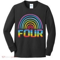 4th Birthday Gift Rainbow Fan 4 Years Old 4 Bday Kids Long Sleeve Shirt thumb 0