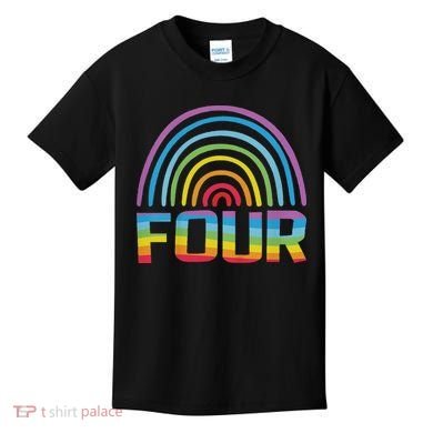 4th Birthday Gift Rainbow Fan 4 Years Old 4 Bday Kids T-Shirt