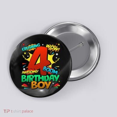 4th Birthday Kids Comic Style Kids 4 Year Old Gifts Button