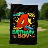 4th Birthday Kids Comic Style Kids 4 Year Old Gifts Golf Towel thumb 1