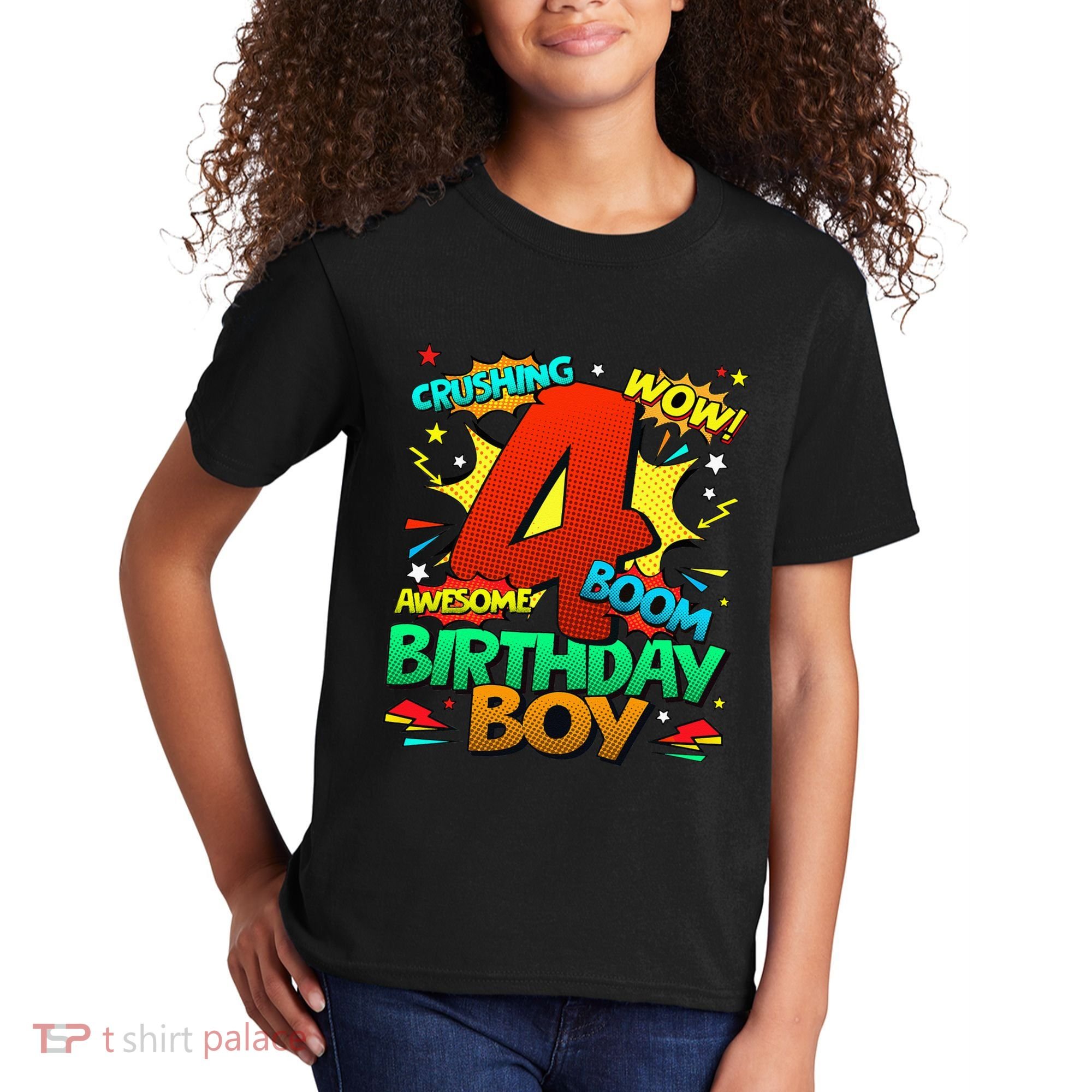 4th Birthday Kids Comic Style Kids 4 Year Old Gifts Kids T-Shirt