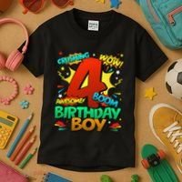 4th Birthday Kids Comic Style Kids 4 Year Old Gifts Kids T-Shirt thumb 3