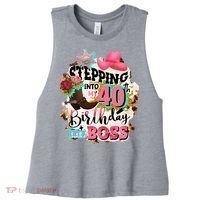 40th Birthday Like A Boss Rodeo Cowboy Funny Cute Women's Racerback Cropped Tank thumb 0
