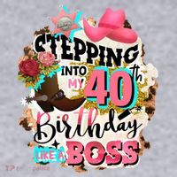 40th Birthday Like A Boss Rodeo Cowboy Funny Cute Women's Racerback Cropped Tank thumb 2