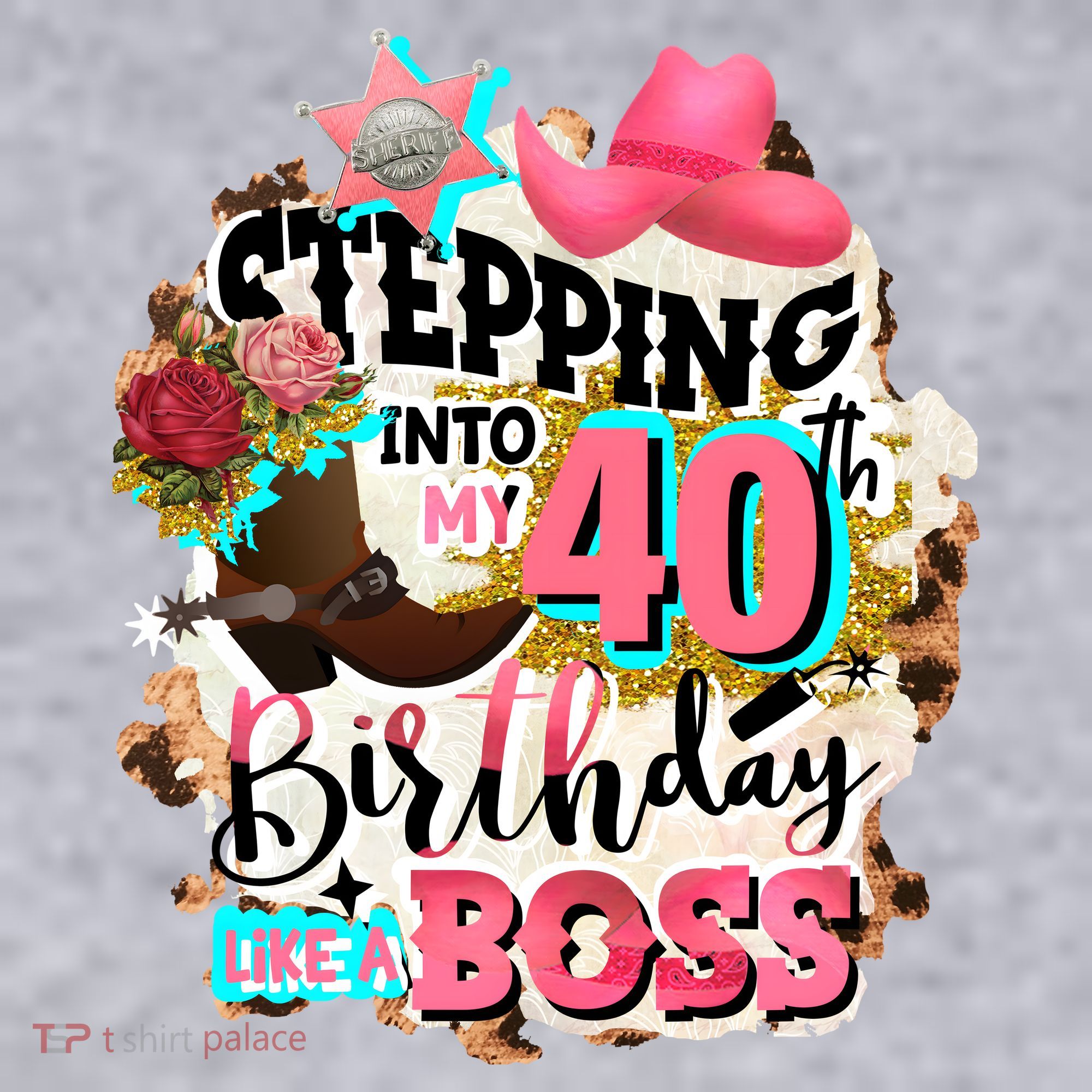 40th Birthday Like A Boss Rodeo Cowboy Funny Cute Women's Racerback Cropped Tank