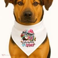 40th Birthday Like A Boss Rodeo Cowboy Funny Cute USA-Made Doggie Bandana thumb 1