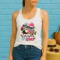 40th Birthday Like A Boss Rodeo Cowboy Funny Cute Women's Tank Top thumb 2