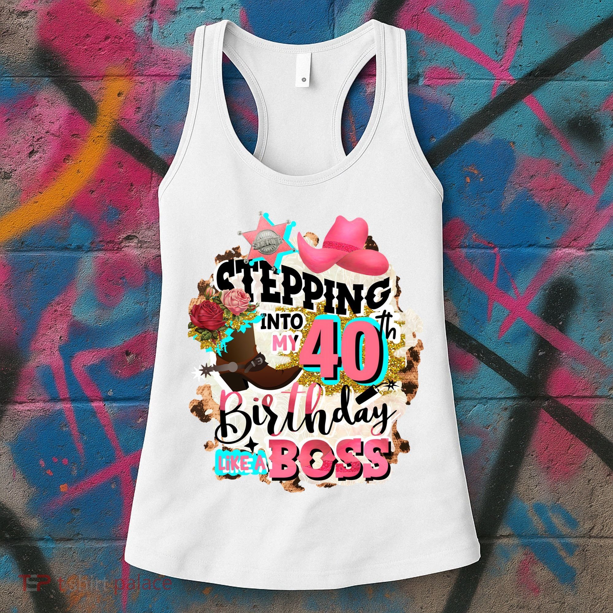 40th Birthday Like A Boss Rodeo Cowboy Funny Cute Women's Tank Top