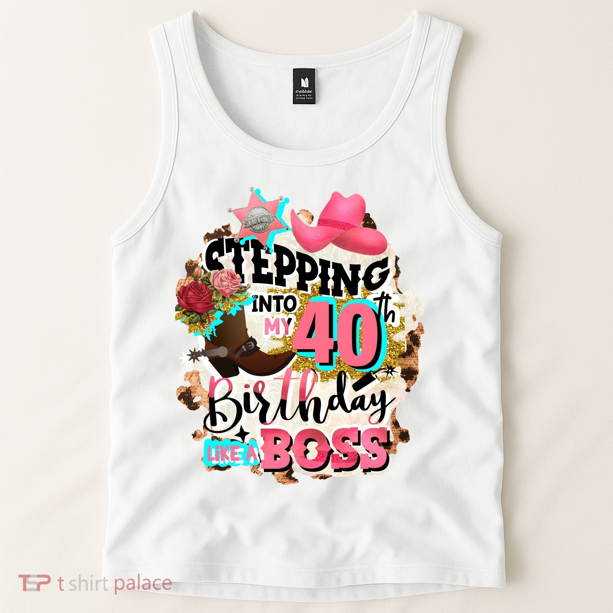 40th Birthday Like A Boss Rodeo Cowboy Funny Cute Tank Top
