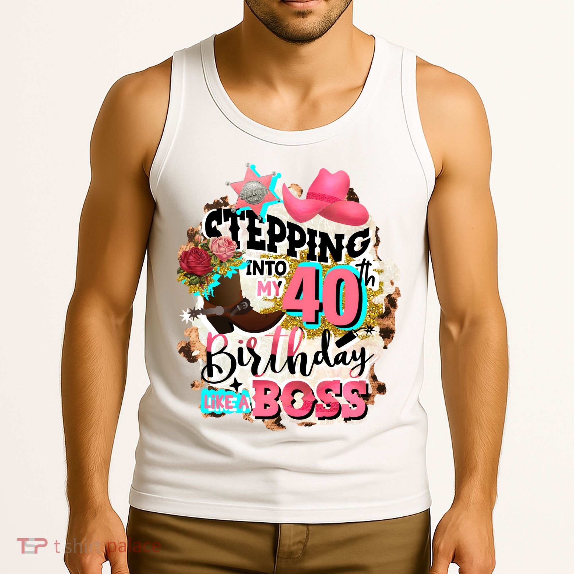 40th Birthday Like A Boss Rodeo Cowboy Funny Cute Tank Top