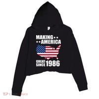 40th Birthday Making American Great Since 1986 Crop Fleece Hoodie thumb 0