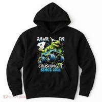 4th Birthday Monster Truck Dinosaur Party Boy Rawr Im 4 Gift Hoodie thumb 0