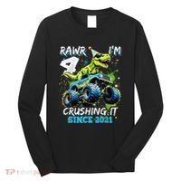 4th Birthday Monster Truck Dinosaur Party Boy Rawr Im 4 Gift Long Sleeve Shirt thumb 0