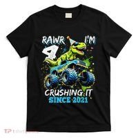 4th Birthday Monster Truck Dinosaur Party Boy Rawr Im 4 Gift T-Shirt thumb 0
