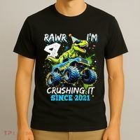4th Birthday Monster Truck Dinosaur Party Boy Rawr Im 4 Gift T-Shirt thumb 3