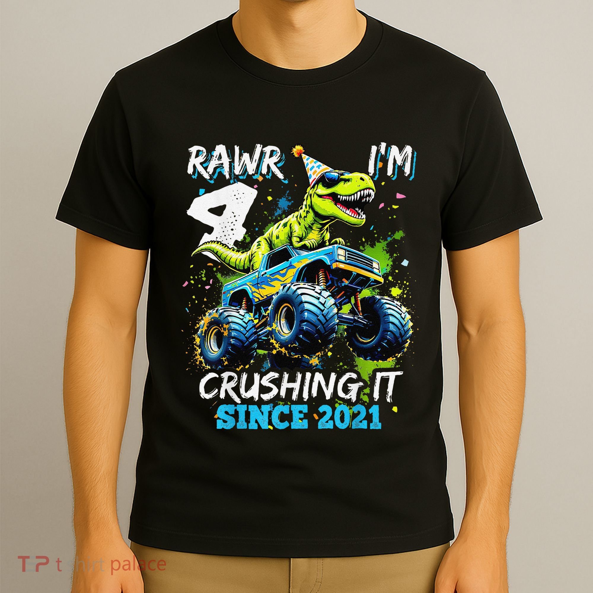 4th Birthday Monster Truck Dinosaur Party Boy Rawr Im 4 Gift T-Shirt
