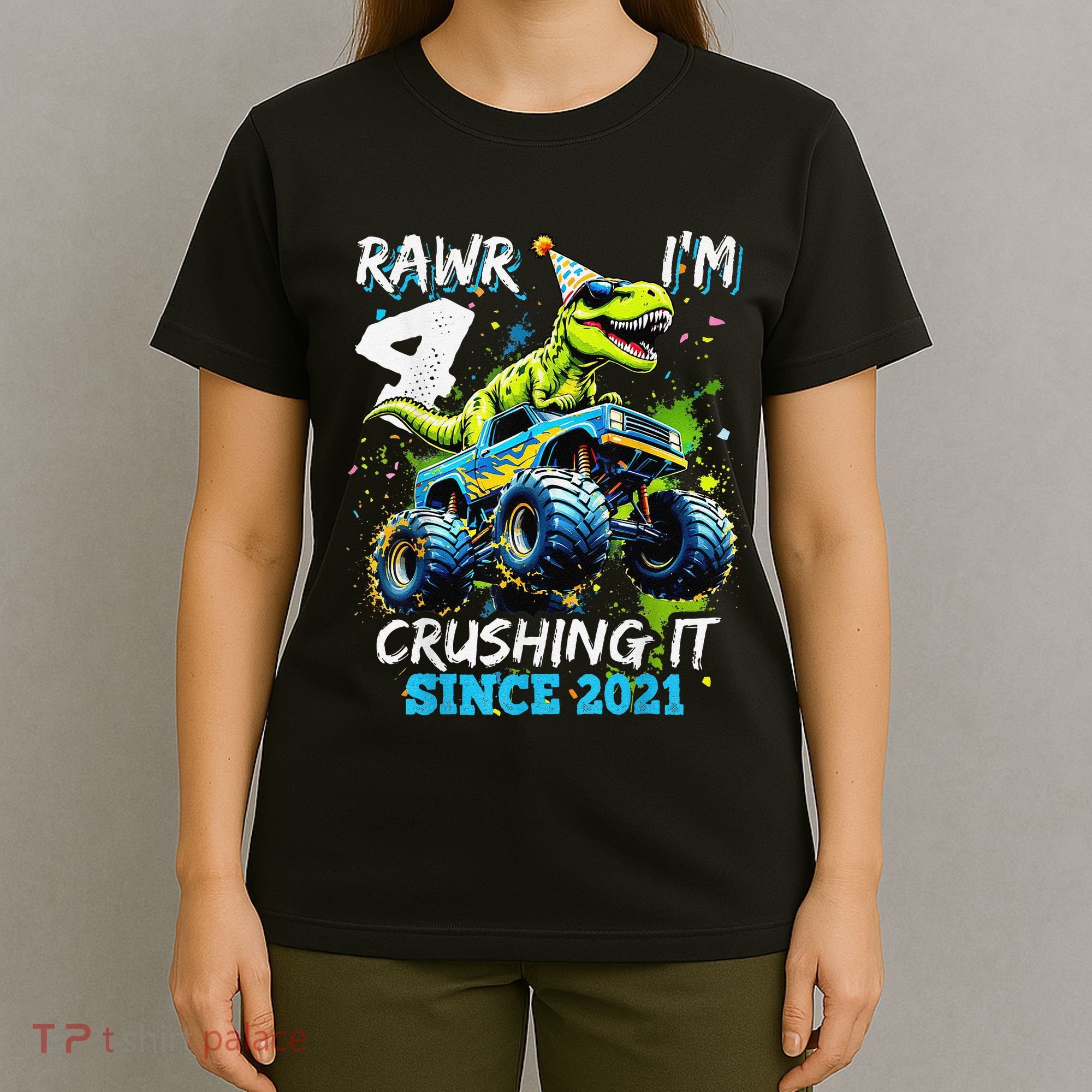 4th Birthday Monster Truck Dinosaur Party Boy Rawr Im 4 Gift T-Shirt
