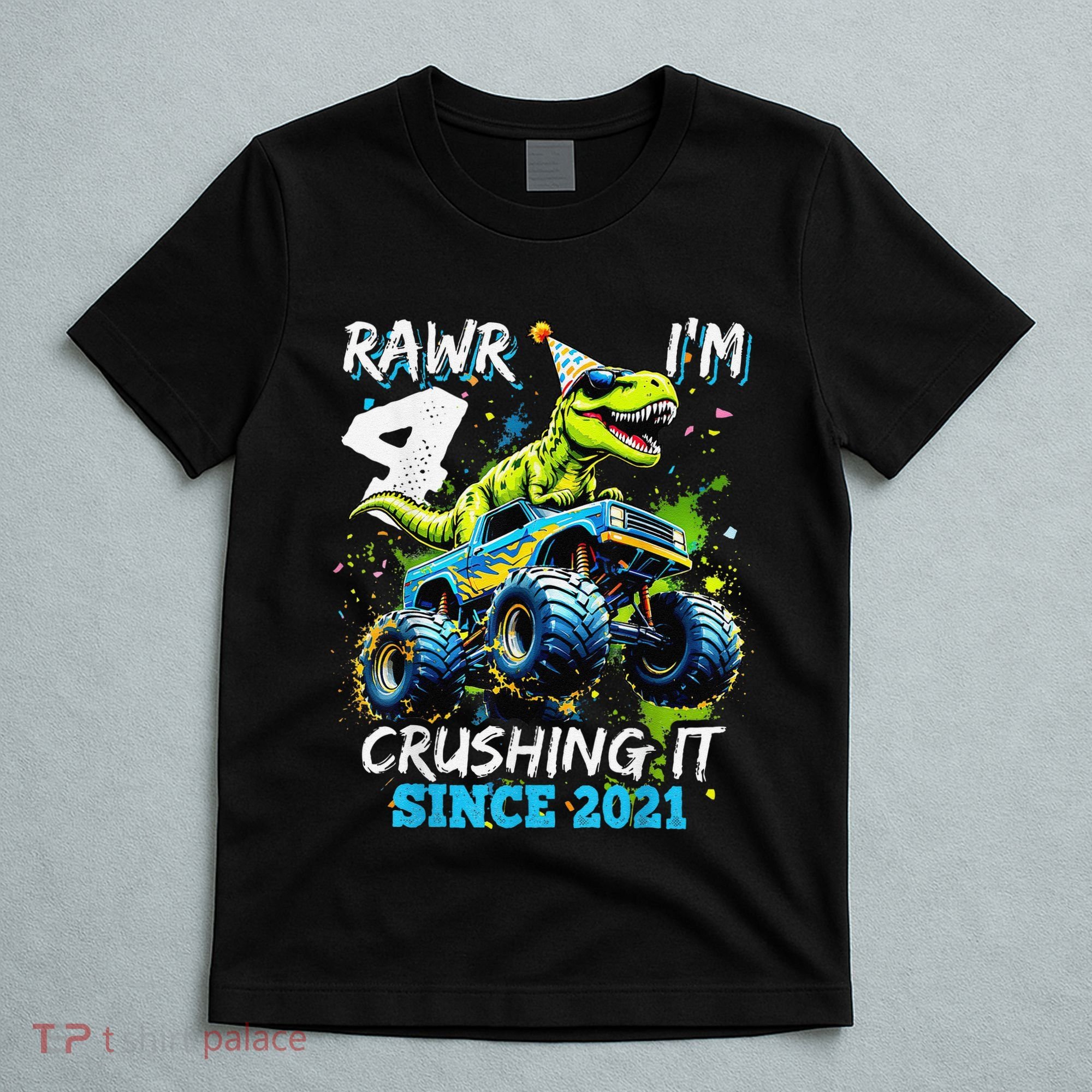 4th Birthday Monster Truck Dinosaur Party Boy Rawr Im 4 Gift T-Shirt
