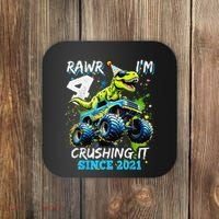 4th Birthday Monster Truck Dinosaur Party Boy Rawr Im 4 Gift Coaster thumb 0
