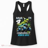 4th Birthday Monster Truck Dinosaur Party Boy Rawr Im 4 Gift Women's Tank Top thumb 0