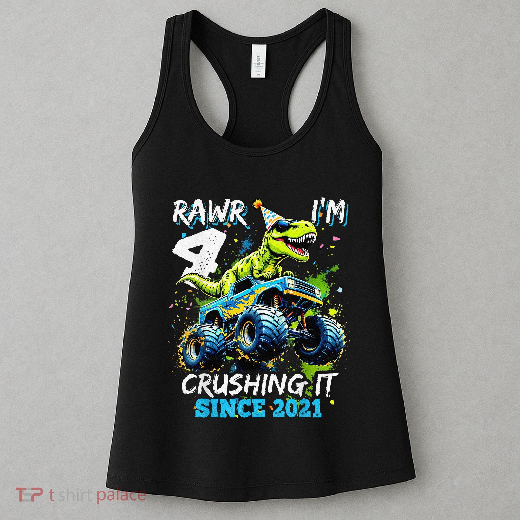 4th Birthday Monster Truck Dinosaur Party Boy Rawr Im 4 Gift Women's Tank Top