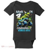 4th Birthday Monster Truck Dinosaur Party Boy Rawr Im 4 Gift Baby Bodysuit thumb 0