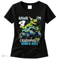 4th Birthday Monster Truck Dinosaur Party Boy Rawr Im 4 Gift Women's T-Shirt thumb 0