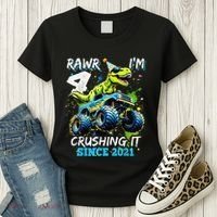 4th Birthday Monster Truck Dinosaur Party Boy Rawr Im 4 Gift Women's T-Shirt thumb 3