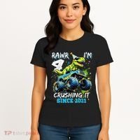 4th Birthday Monster Truck Dinosaur Party Boy Rawr Im 4 Gift Women's T-Shirt thumb 4