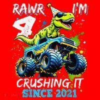 4th Birthday Monster Truck Dinosaur Party Boy Rawr Im 4 Gift Santa Hat thumb 1