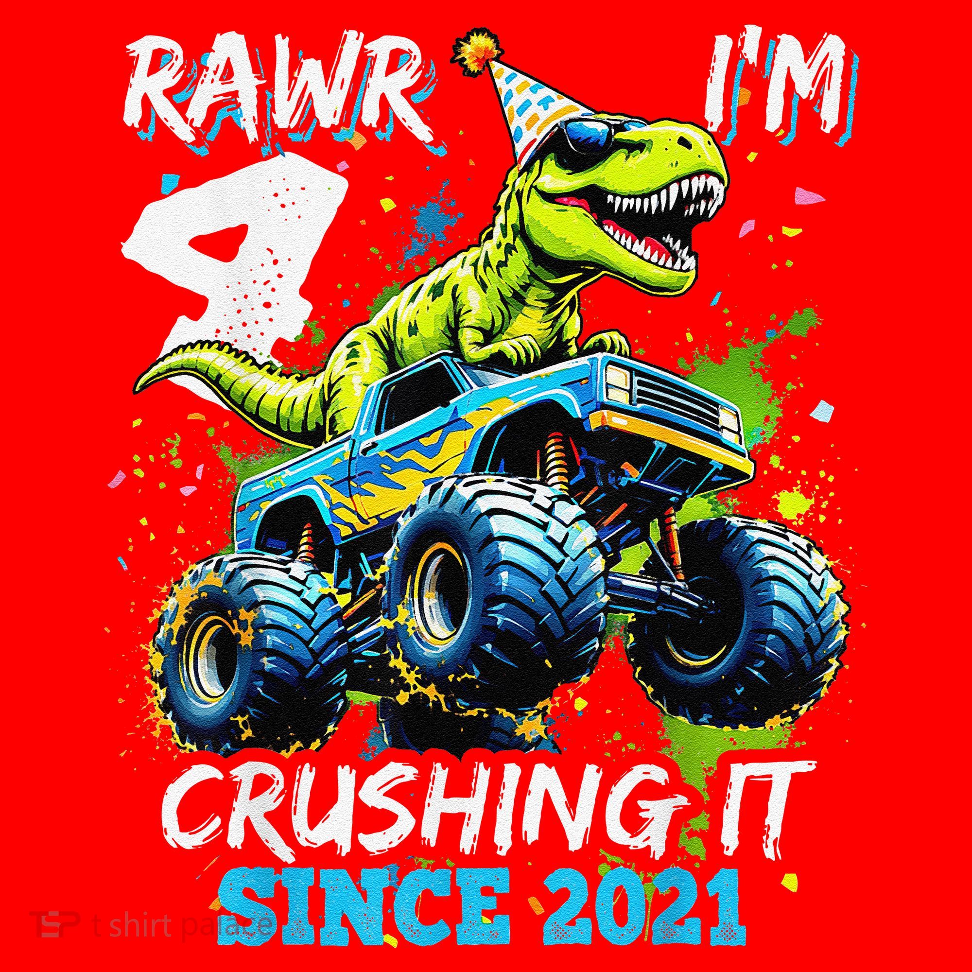 4th Birthday Monster Truck Dinosaur Party Boy Rawr Im 4 Gift Santa Hat