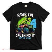 4th Birthday Monster Truck Dinosaur Party Boy Rawr IM 4 Gift T-Shirt thumb 0