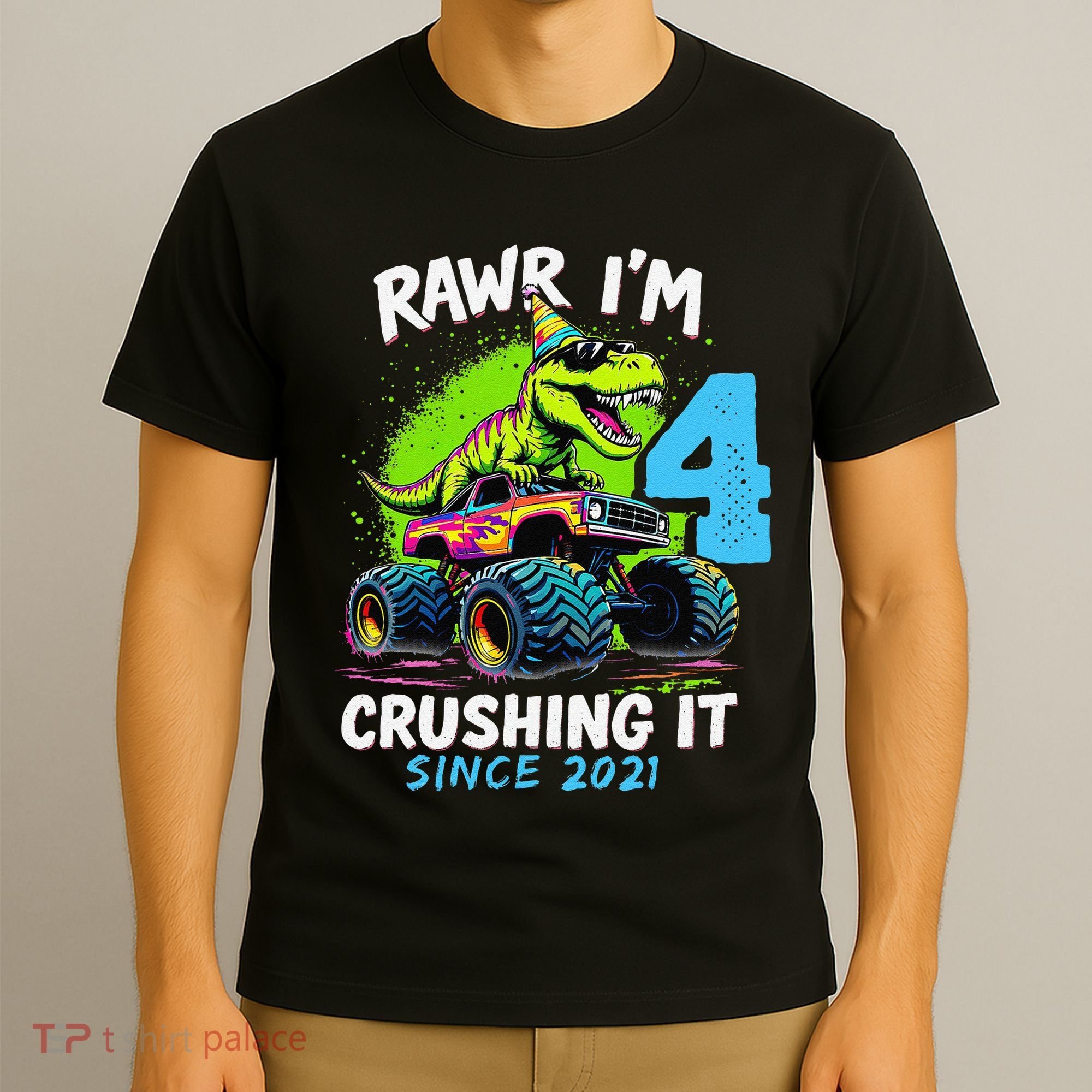 4th Birthday Monster Truck Dinosaur Party Boy Rawr IM 4 Gift T-Shirt