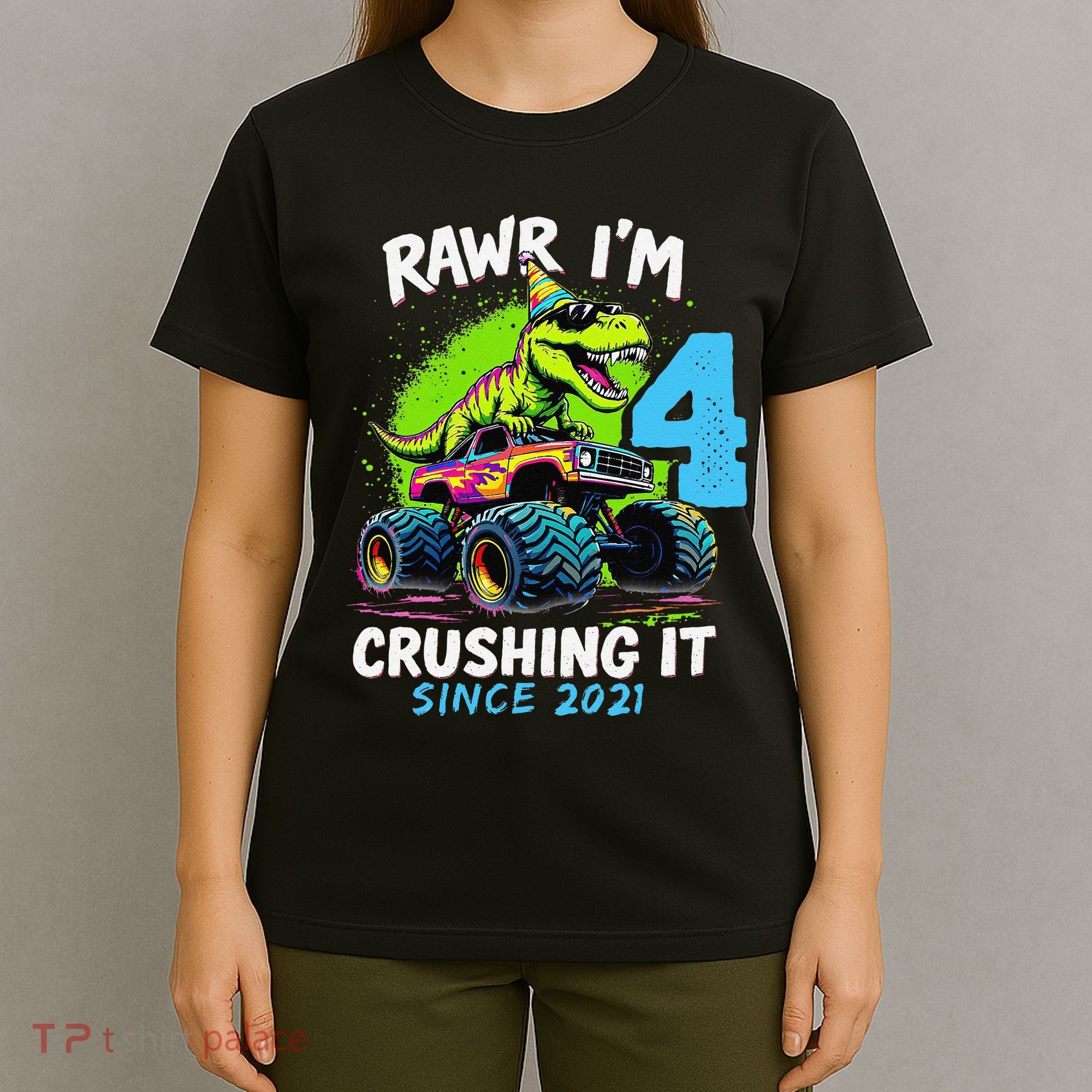 4th Birthday Monster Truck Dinosaur Party Boy Rawr IM 4 Gift T-Shirt