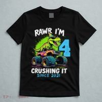 4th Birthday Monster Truck Dinosaur Party Boy Rawr IM 4 Gift T-Shirt thumb 5