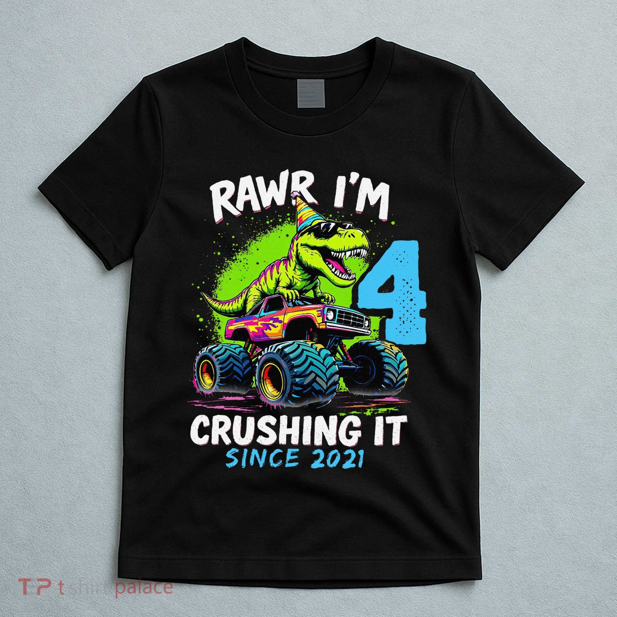 4th Birthday Monster Truck Dinosaur Party Boy Rawr IM 4 Gift T-Shirt