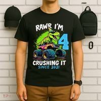 4th Birthday Monster Truck Dinosaur Party Boy Rawr IM 4 Gift T-Shirt thumb 6