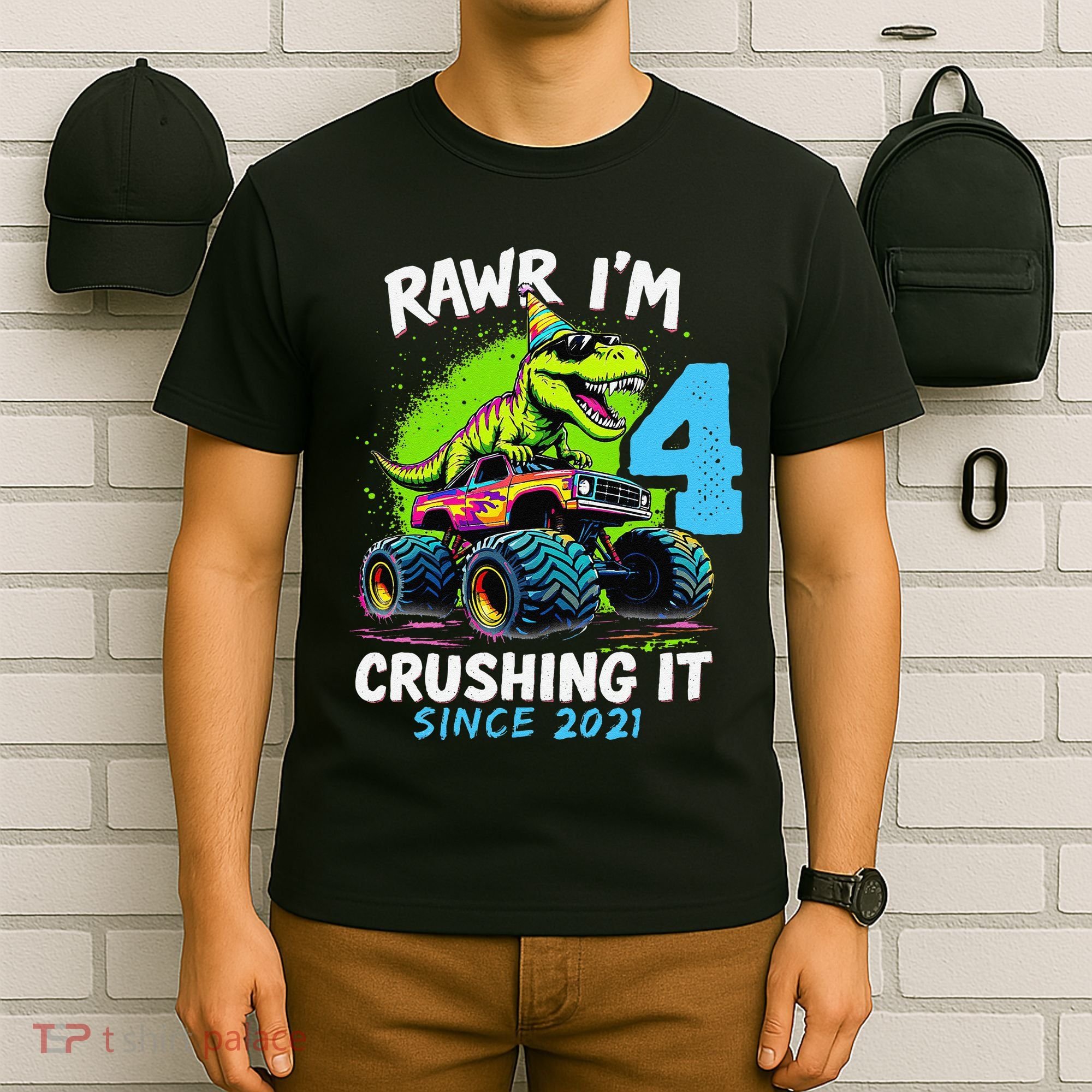 4th Birthday Monster Truck Dinosaur Party Boy Rawr IM 4 Gift T-Shirt