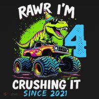 4th Birthday Monster Truck Dinosaur Party Boy Rawr IM 4 Gift Women's Hoodie thumb 2