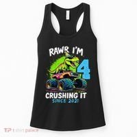 4th Birthday Monster Truck Dinosaur Party Boy Rawr IM 4 Gift Women's Tank Top thumb 0